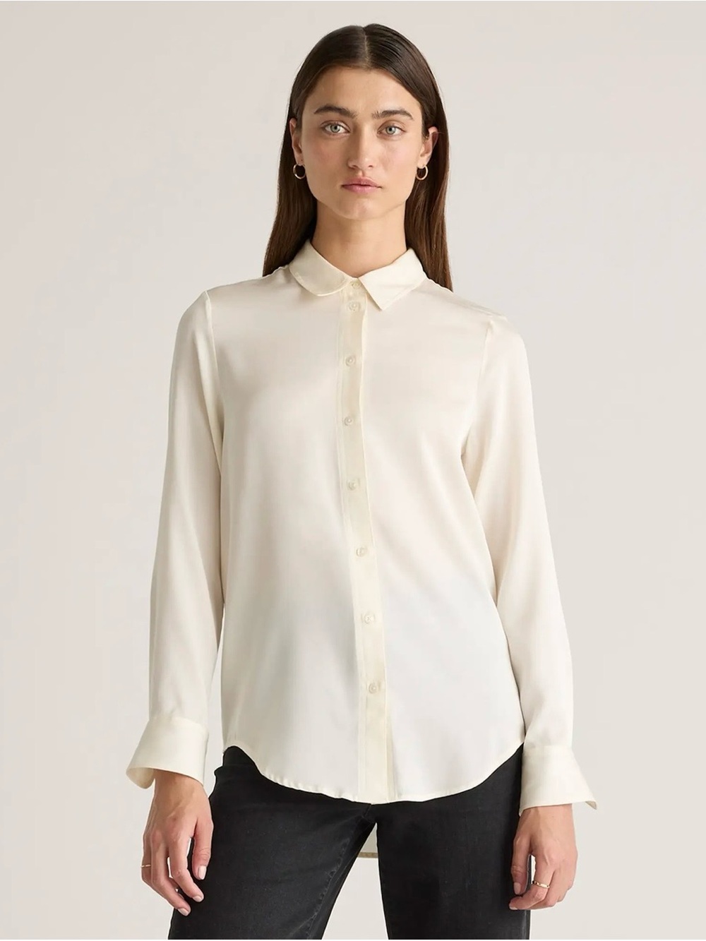 Quince Washable Stretch Silk Blouse Ivory